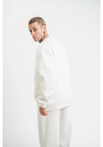 Luz&pos Erkek Uzun Kol Bisiklet Yaka Yıkamalı Sweatshirt - Beyaz Beyaz