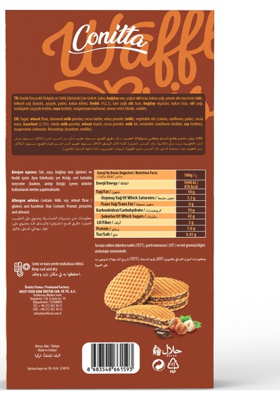 Conitta Waffle Crisps Fındık Kremalı Ve Sütlü Çikolatalı Çıtır Gofret 100 Gr. 2 Adet