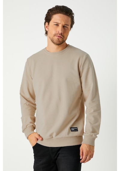 Mmetalic Erkek Bej Basic Bisiklet Yaka Regular Fit Normal Kesim 2 İplik Sweatshirt Bej