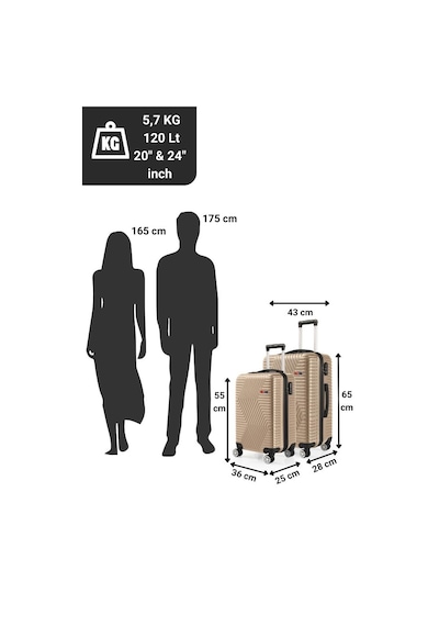 G&d Polo Suitcase Abs Kabin Ve Orta Boy Gold 2'li Valiz Seti 600.06-set-ok Altın