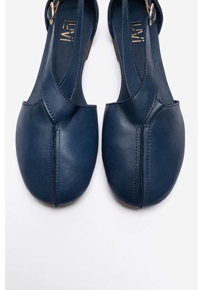 Luvishoes Fable Lacivert Cilt Hakiki Deri Yanları Açık Kadın Babet Ayakkabı