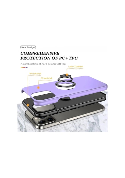 Apple İphone 13 Pro Kılıf Elit Yüzüklü Kapak - Mor 0.2M-Çok Renkli