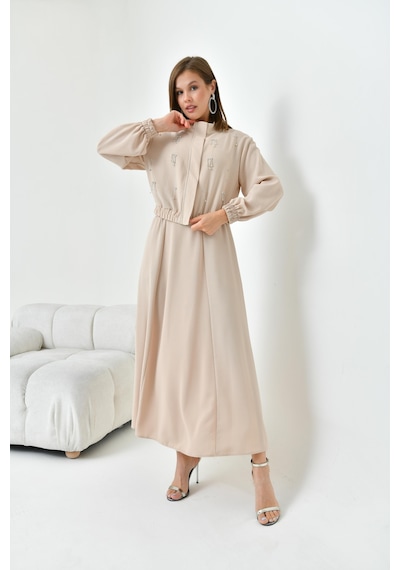 Ftz Women Kadın Simli Crep Etekli Takım Beige 30839-beige Bej