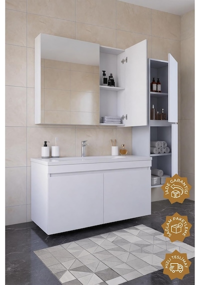 Teta Home Tokyo 100 Cm Mdf Banyo Dolabı Seti + Boy Dolabı Beyaz Diğer