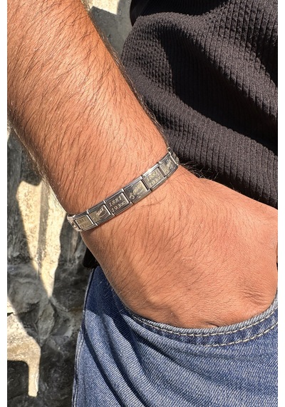 K. Atatürk İmzası 1881-193 İtalyan Charm Unisex Çelik Bileklik Scb59 Beyaz 61452788