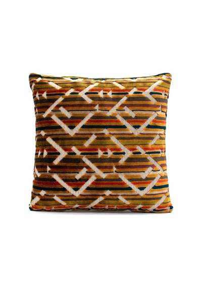 Geometrik Desenli Kadife Kırlent Kılıfı Çok Renkli Dekoratif Tasarım Hardal Turuncu Geometrik Desen 45 X 45 Diğer