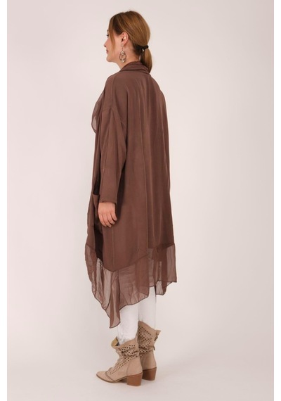 Bohem Stil Italyan Ipek Detaylı Oversize Kaftan & Bluz-8711 Kahverengi