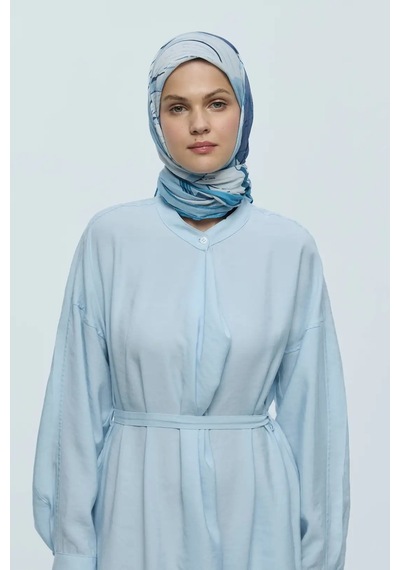 Moda Kaşmir Şakayık Desen Bambu Eşarp Mavi - Gri