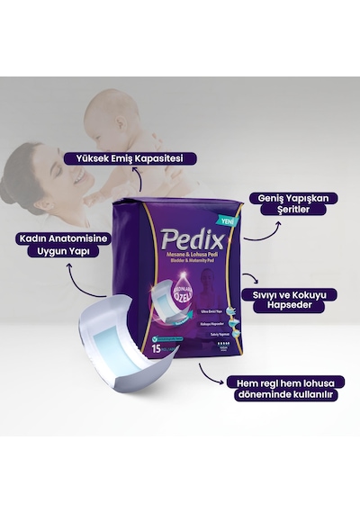 Pedix Kadın Mesane ve Lohusa Pedi Yoğun 3 x 15'li