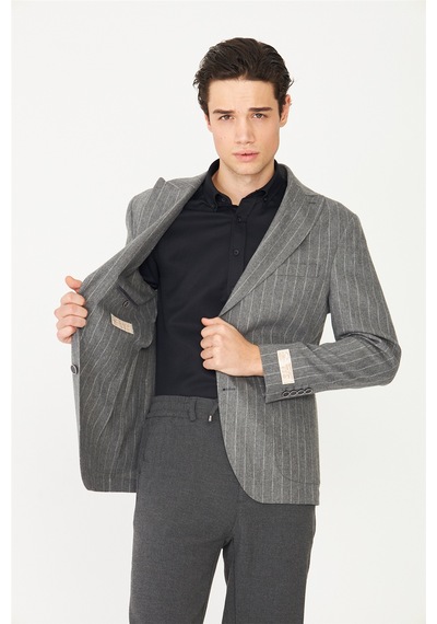 Gri Çizgili Spor Blazer Ceket Gri