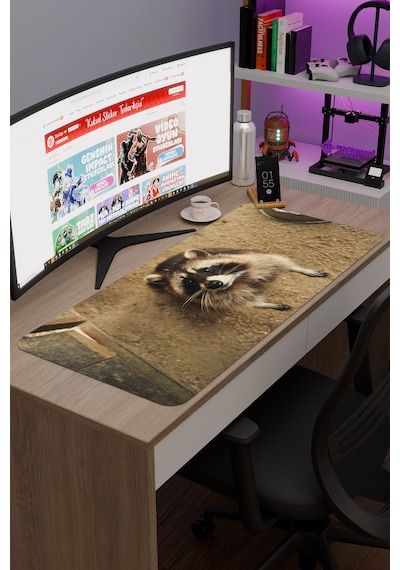 Rakun Kaymaz Dikişli Kauçuk Oyuncu Mousepad V1 - 90x40 Xxl Gaming Mouse Pad Fare Altlığı