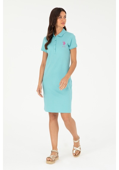 U.S. Polo Assn. Kadın Mint Polo Yaka Mini Boy Örme Elbise 50280064-VR090