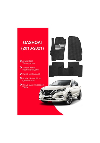 Qashqaı 2013-2021 Uyumlu Hücreli Yüzey Eva Paspas Seti Paspas Takımı Siyah Yüzey Siyah