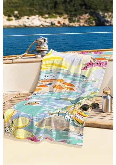 Akdeniz Manzaralı Limon Çiçekli Plaj Havlusu-sicilyan Marine Estetik Hızlı Kuruyan Mikrofiber Havlu Çok Renkli