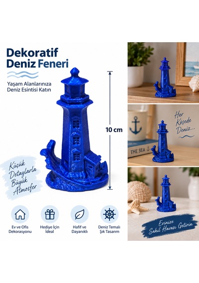 .dekoratif Deniz Feneri Biblo 10 Cm 3d Baskı Deniz Temalı Masaüstü Ev Ofis Dekorasyonu .