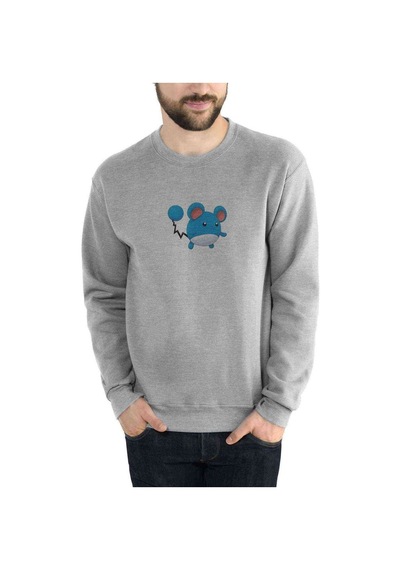 Mavi Ve Beyaz Pokemon Illüstrasyon Marill Baskılı Gri Erkek Sweat