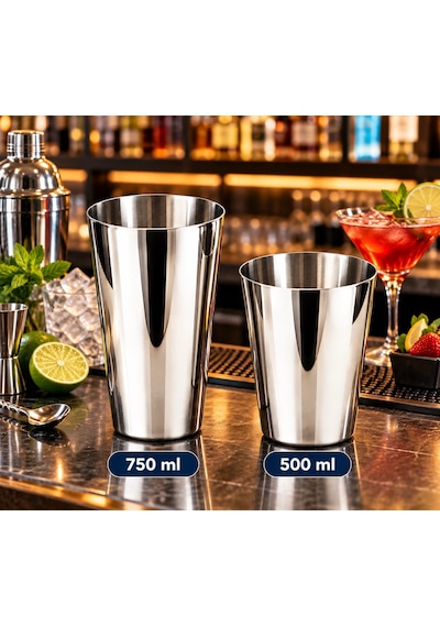 Paslanmaz Çelik Kokteyl Shaker Seti 750 Ml + 500 Ml