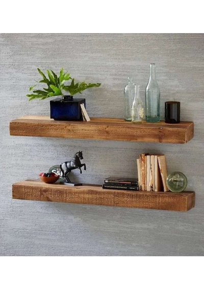 Dekoratif Yüzen Ahşap Raf Tekli 155x25x4 Cm Gizli Monte Demir Aparatı Ile Göndermekteyiz Kahverengi