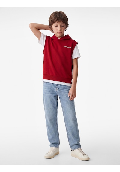 Koton Üç İplik Baskılı Oversize Kapşonlu Kolsuz Sweatshirt Kırmızı 7wkb30005tk