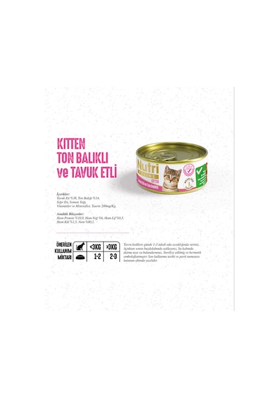 Nutri Feline Kitten Tavuklu ve Ton Balıklı Tahılsız Konserve Yavru Kedi Maması 85 G