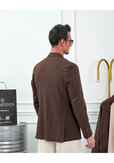 Modefendi Özel Seri %100 Gofre Kumaş İtalyan Kesim Modern Fit Ceket Kahverengi