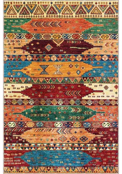 Çok Renkli Kaymaz Tabanlı Etnik Desenli Mutfak Halısı Ar1068n11