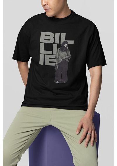 Billie Eilish Özel Tasarım Unisex Tişört, Oversize Şarkıcı Tişört Siyah