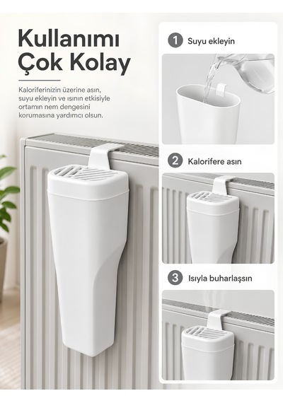 2 Adet Kalorifer Suluğu Air Fresh Nem Koruyucu Kapaklı Nemlendirici Petek Suluğu Oda Ortam Nemlendirici Hava Nemlendiricisi Beyaz