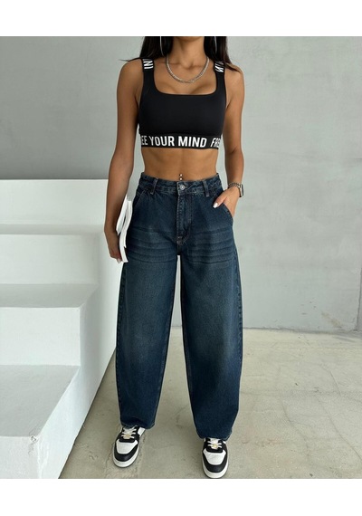 Zeo Basic Skater Tintli Balon Pantolon Tintli Mavi