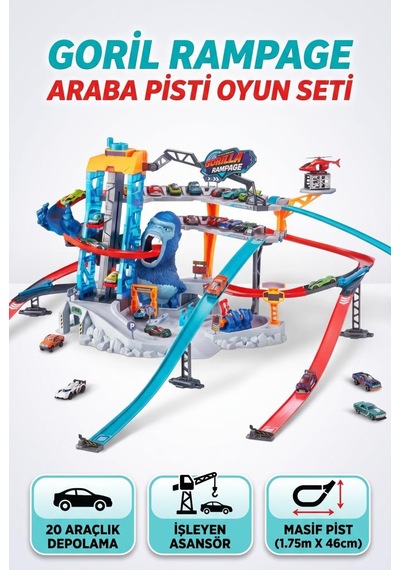 Gio-chi Preziosi Lisanslı Dev Goril Saldırısı Asansörlü Otopark Ve Çok Katlı Yarış Pisti Oyun Seti