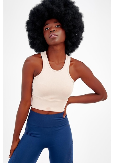 Maraton 17499 Active Slim Fit Kadın Bisiklet Yaka Kolsuz Gym Bralet Mercan