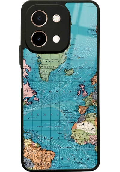 Vivo Y28 Atlantic Map Tasarımlı Glossy Telefon Kılıfı Çok Renkli