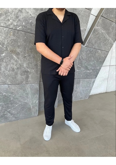 Lulikwear Erkek Baggy Pantolon ve Gömlek Takım Siyah