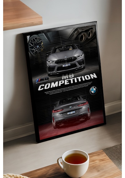 Bmw M8 Competition Araba Siyah Ahşap Çerçeveli Poster, Dekoratif Duvar Tablosu