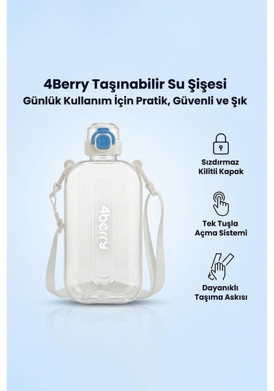 750 Ml Spor Matara Sızdırmaz Kapaklı, Tek Elle Kullanım, Askılı Taşınabilir Su Şişesi, Beyaz Çok Renkli