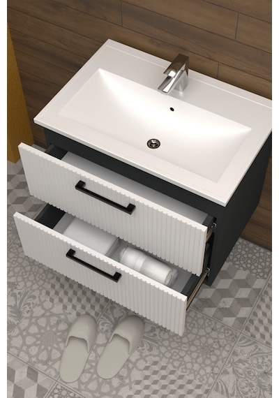 Teta Home Havana 80 Cm Mdf Gövde Membran Kapak Banyo Dolabı Seti Antrasit - Beyaz Teta Home Havana 80 Cm Mdf Gövde Membran Kapak Banyo Dolabı Seti Antrasit - Beyaz