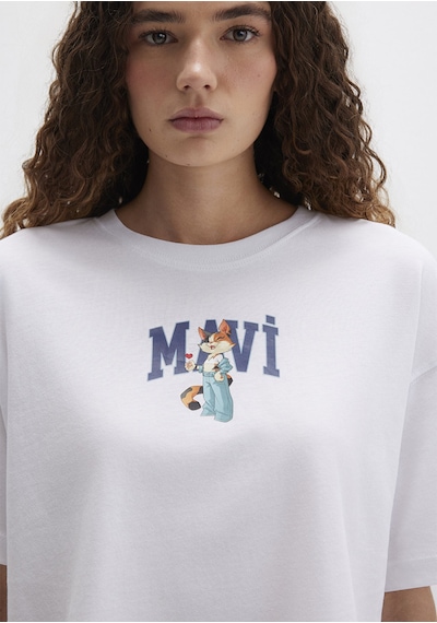 Mavi - Kedi Logo Baskılı Beyaz Tişört 1613284-620 Beyaz