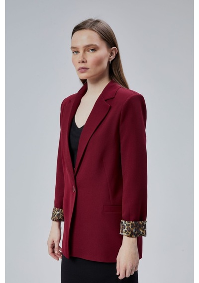Bordo Kruvaze Yaka Kolu Katlama Detaylı Regular Vatkalı Blazer Ceket Bordo