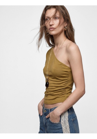 Koton Regular Fit Drape Detaylı Asimetrik Yaka Tek Omuz Bluz Yeşil 6sak10319ek