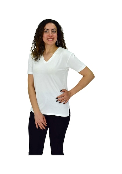 Kadın Yarım Kol V Yaka Likralı Tişört Bgl-st04651 Beyaz