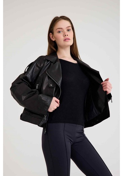 Oversize Bayan Deri Ceket Vb-3 Bk-2497 - 23371 Siyah
