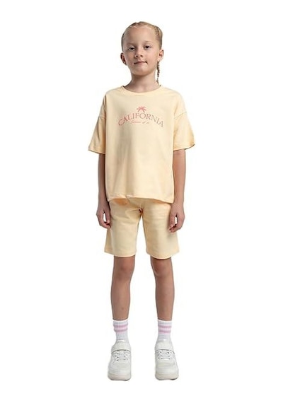 Rolypoly Kız Çocuk Pamuk İki İplik Kısa Kol Şortlu Pijama Takımı Rp3591 Sarı