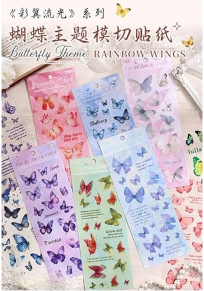 Kolbi Craft 6 Sayfa 114 Adet Şeffaf Pembe Kelebek Sticker Bullet Journal Scrapbook Laptop Ajanda Planlayıcı Abanoz