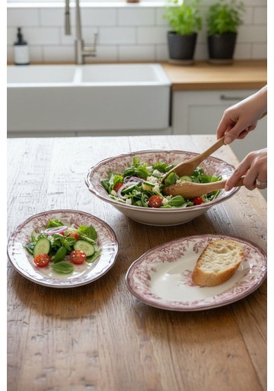 5 Parça Porselen Velour Maroon Salata Kayık Seti-5575 Çok Renkli
