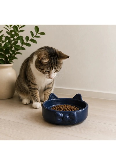Papyon Model Beton Kedi Köpek Mama Ve Su Kabı 16 Cm Çap - Lacivert