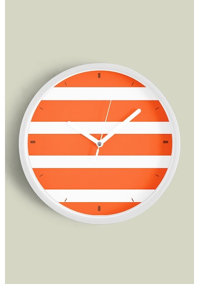 Yatay Çizgili Modern Duvar Saati - 25cm - Önü Camlı Beyaz Kasa - Sessiz Mekanizma-jh0895 Beyaz