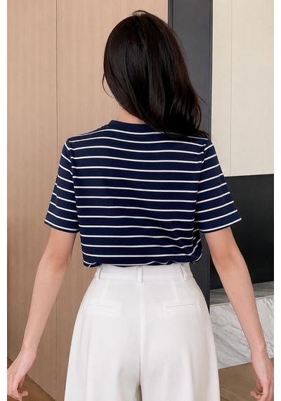 Cool Tarz Adın Çizgili Kısa Kollu Tişört Bisiklet Yaka Yumuşak Dokulu Basic Günlük Üst Lacivert Lacivert Cool Tarz Adın Çizgili Kısa Kollu Tişört Bisiklet Yaka Yumuşak Dokulu Basic Günlük Üst Lacivert Lacivert
