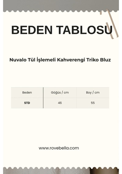Rovebella Nuvola Tül İşlemeli Kahverengi Triko
