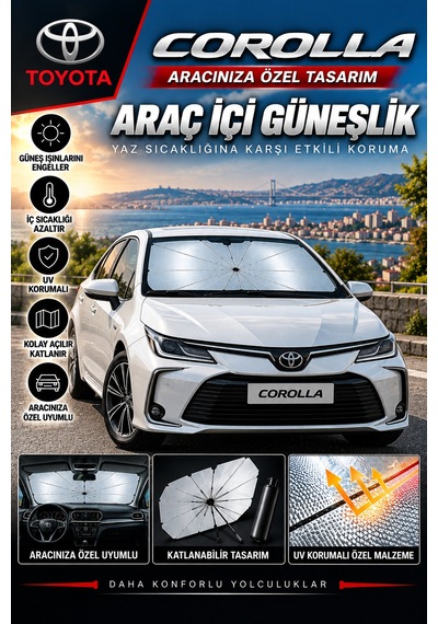 Toyota Corolla Araç Ön Cam Güneşliği Katlanabilir Şemsiye Oto Güneşlik Uv Korumalı Gölgelik Araba Oto Şemsiyesi