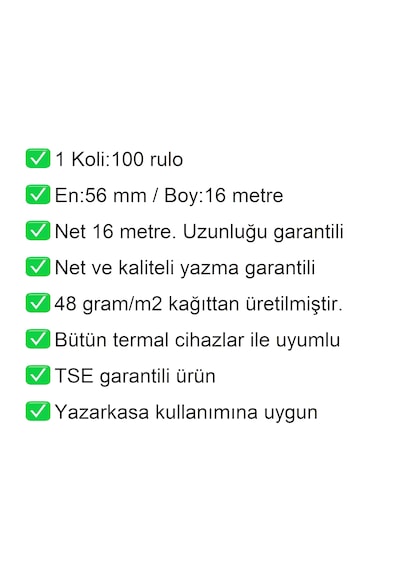 56x16 Metre Termal Kredi Kartı Ve Yazarkasa Pos Rulosu 100'lü Koli